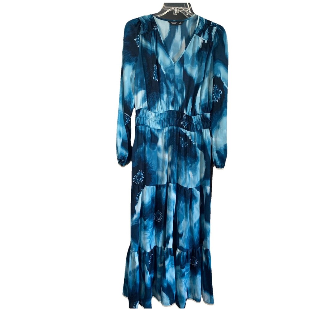 Simply Vera Wang Dress Medium Maxi Lined Floral Blue Multi Excellent Condition